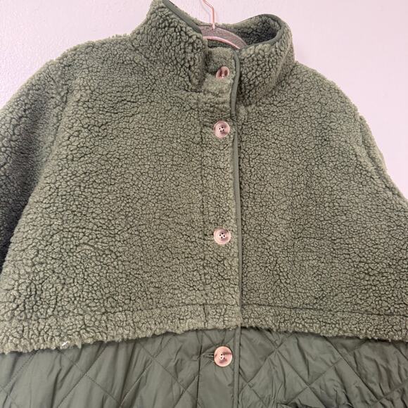 NWT J.Crew Mixed Media Sherpa Coat Jacket in Distressed Fatigue Olive Green XXL - Picture 3 of 9